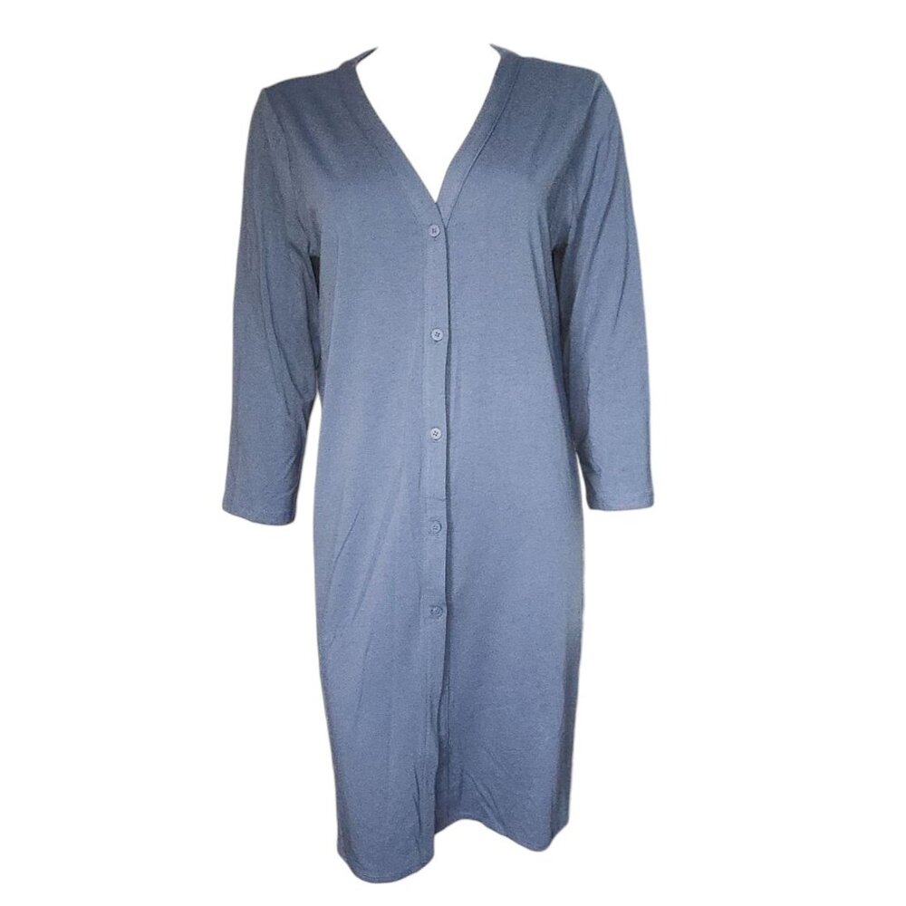 AnyBody Cardigan Womens Size M Medium Solid All Blue Long Cozy Knit Button Front
